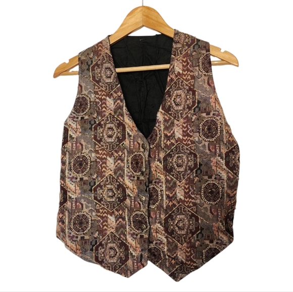 Jackets & Blazers - Vintage 90s academia beaded tapestry shortcoat vest